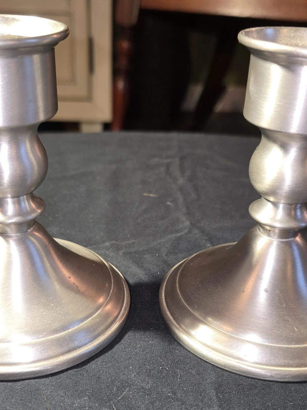 Vintage WEB Pweter Weighted Pillar Candle Holders - Pair in excellent condition.
